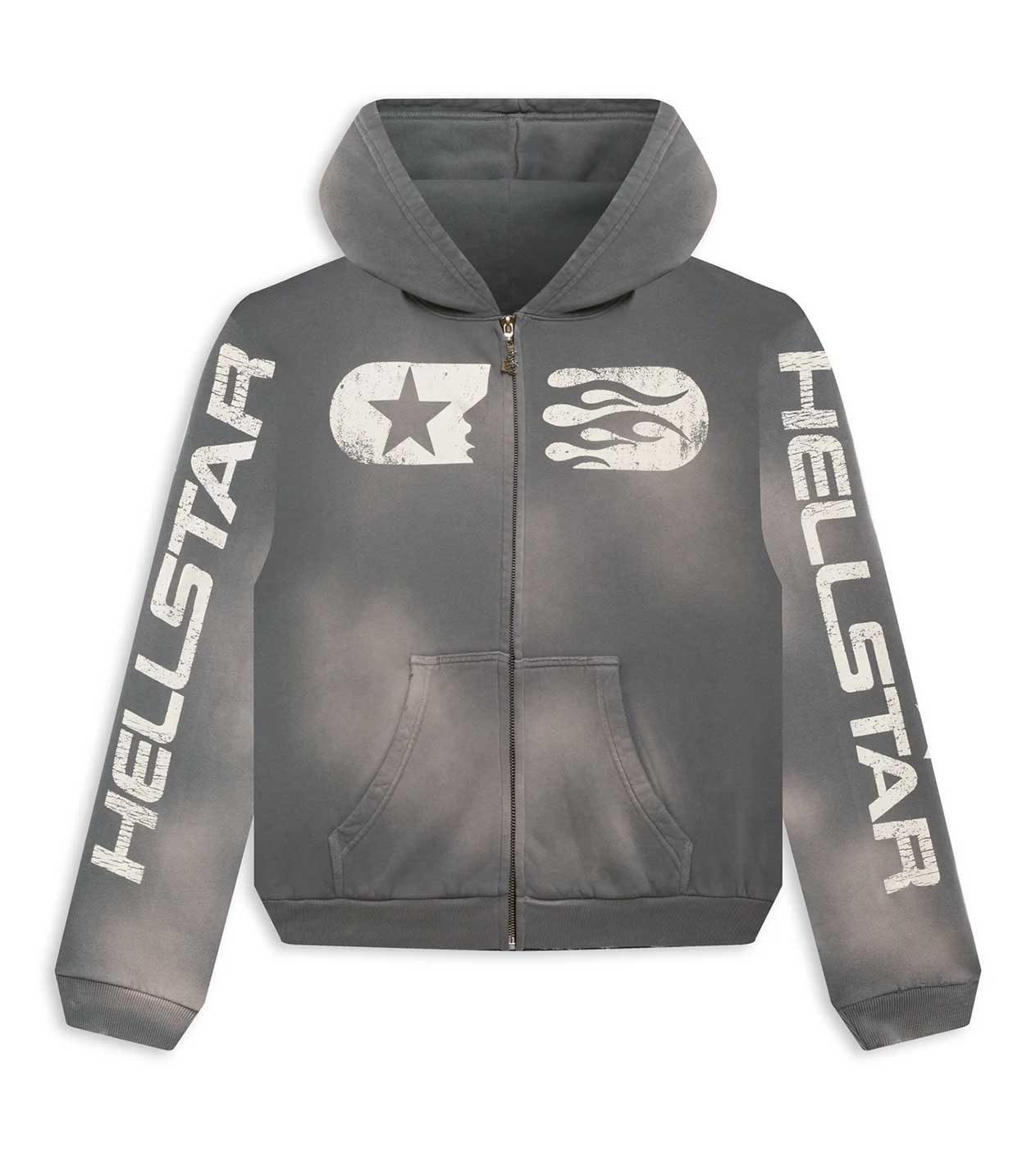 Hellstar-Studios-Zip-Up-Hoodie-Grey-front - Tesu Express