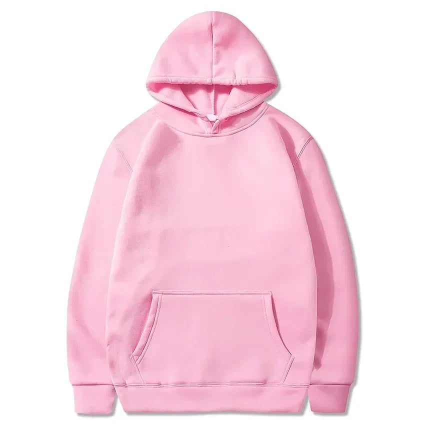 Plain pink streetwear hoodie with front pocket and hood, casual fashion apparel