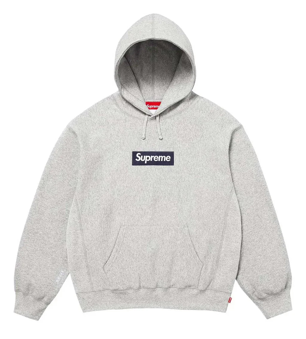 Supreme-Box-Logo-Hoodie-Heather-Grey-Navy-front - Tesu Express